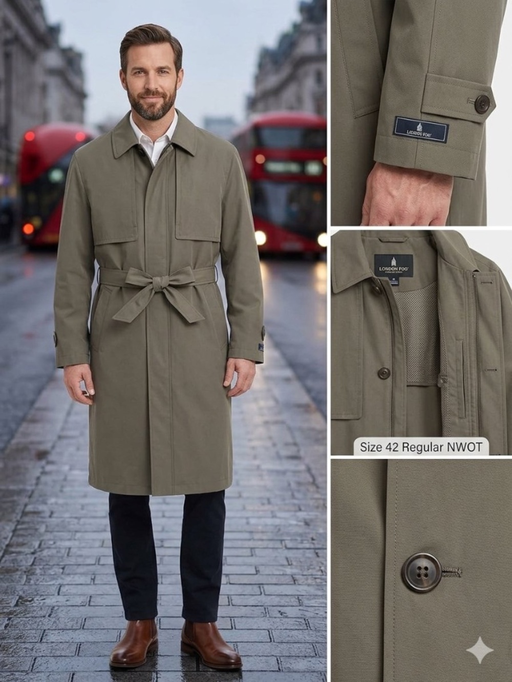 Men's London Fog All Weather Lined Rain Coat Size 42 Regular NWOT